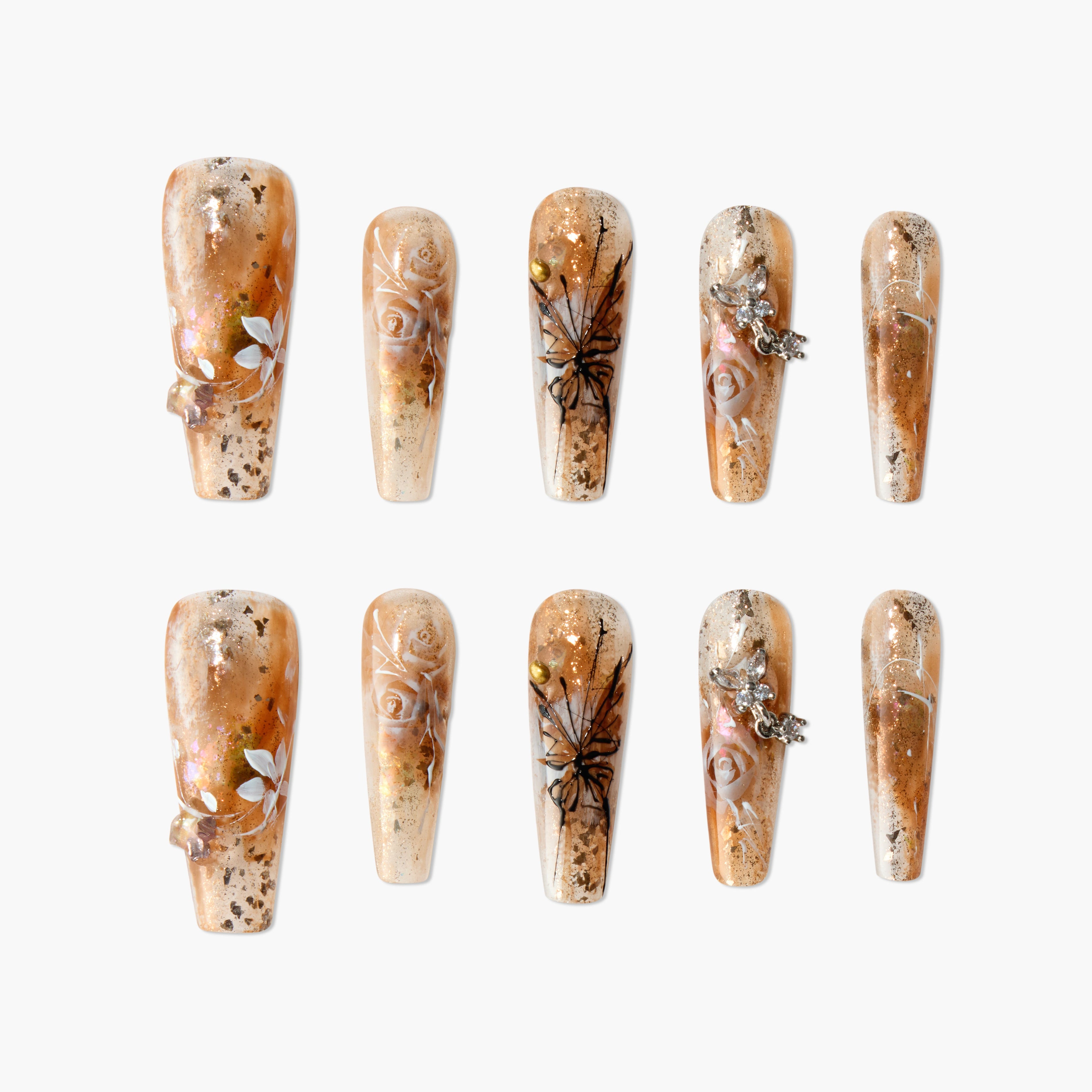 Vintage Gold-Brown Floral Emily's Nail