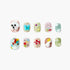 Set of 10 colorful 3D textured press-on nails with designs including dog, butterfly, fish, balloon, mushroom, and flowers