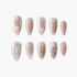 Set of elegant false nails with nude gradient base, white floral and gold leaf designs
