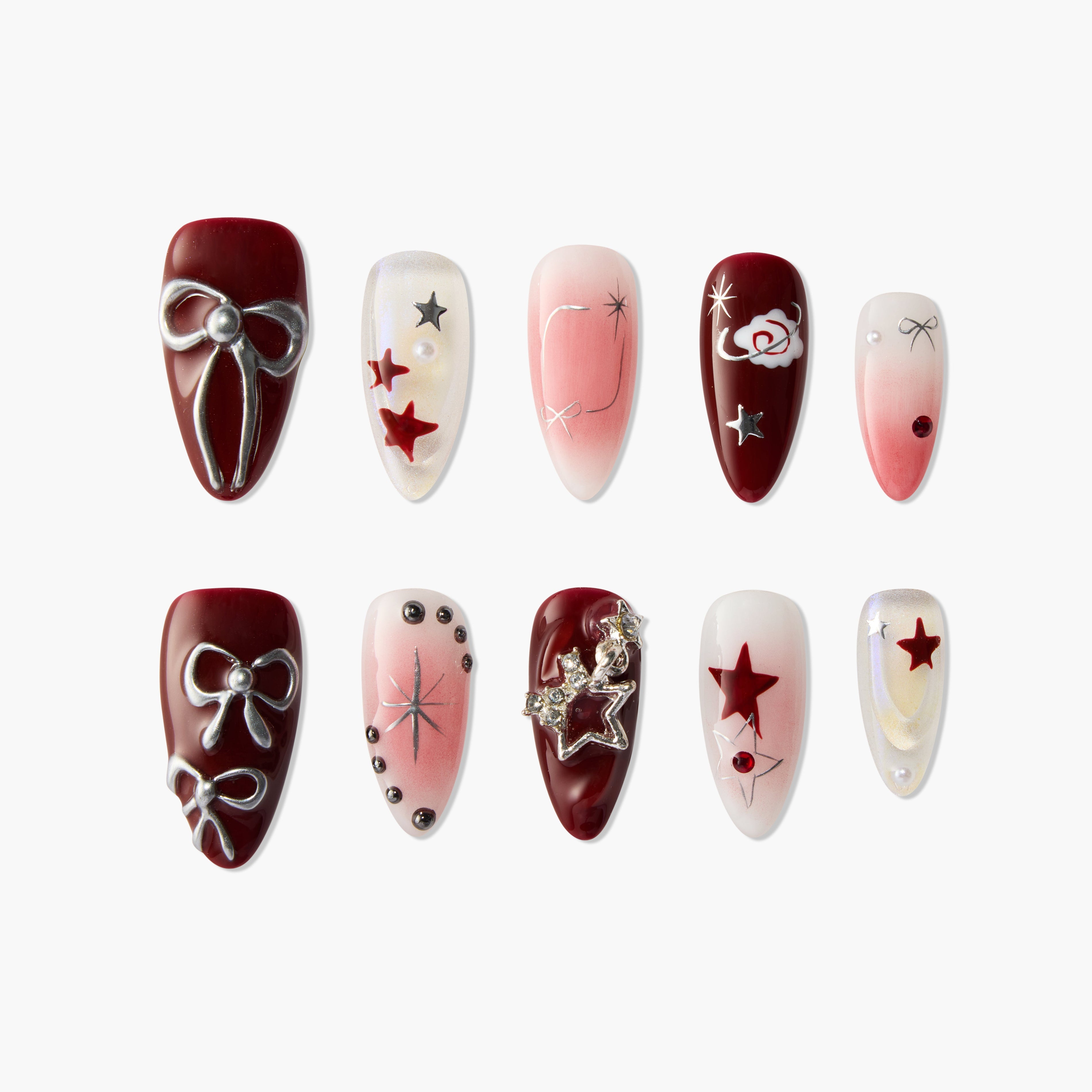 Starry Red Bow Emily's Nail