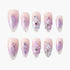 Set of 10 pink and purple ombre artificial nails with 3D floral and rhinestone nail art