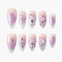 Set of 10 pink and purple ombre artificial nails with 3D floral and rhinestone nail art