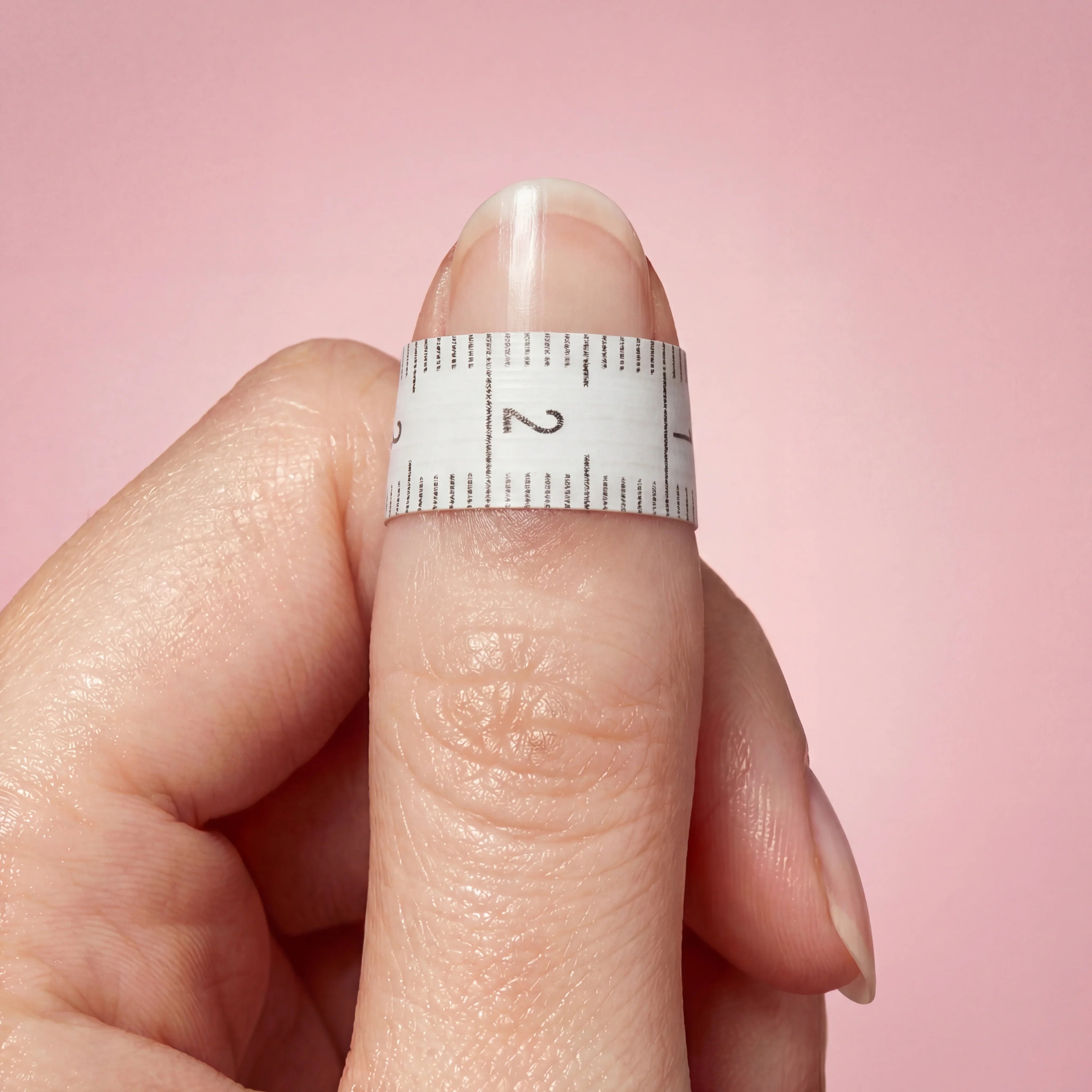 Measuring thumb nail width with a paper ruler for custom press-on nail sizing