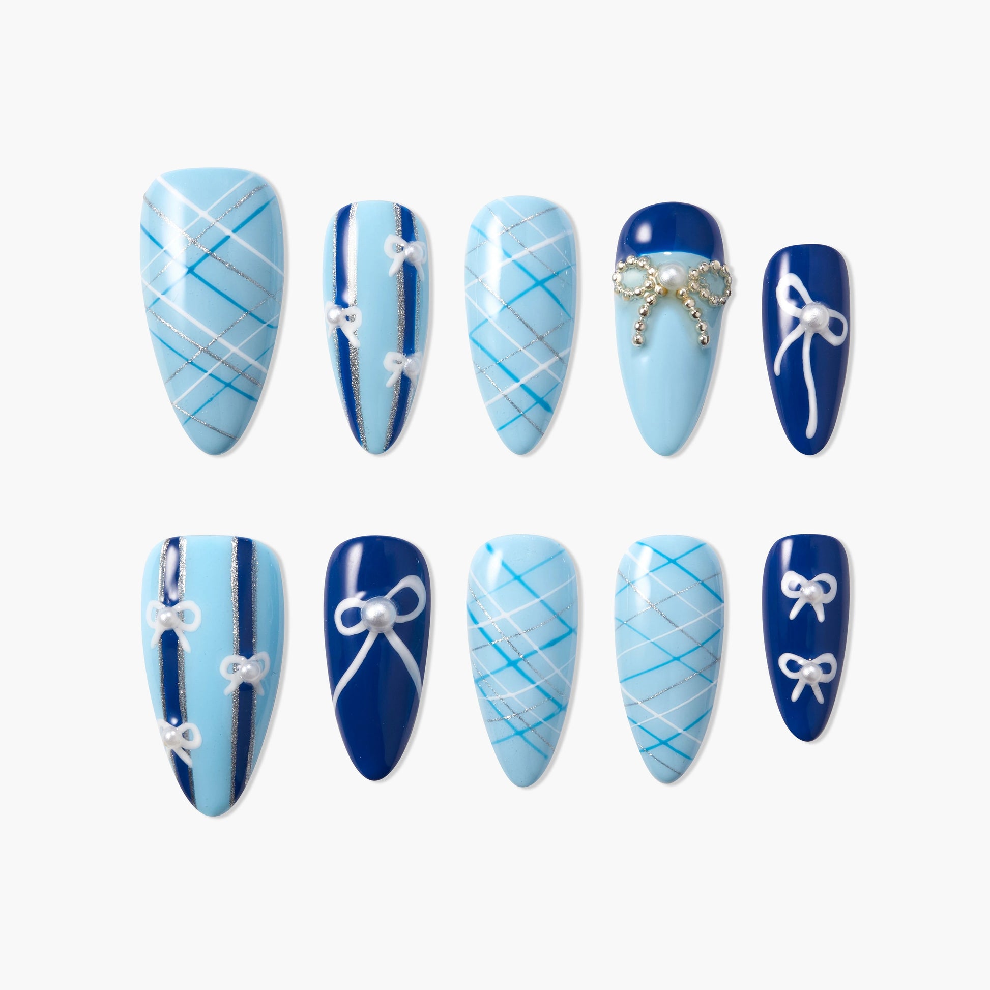 Blue Plaid Bow (Almond) Emily’s Nail