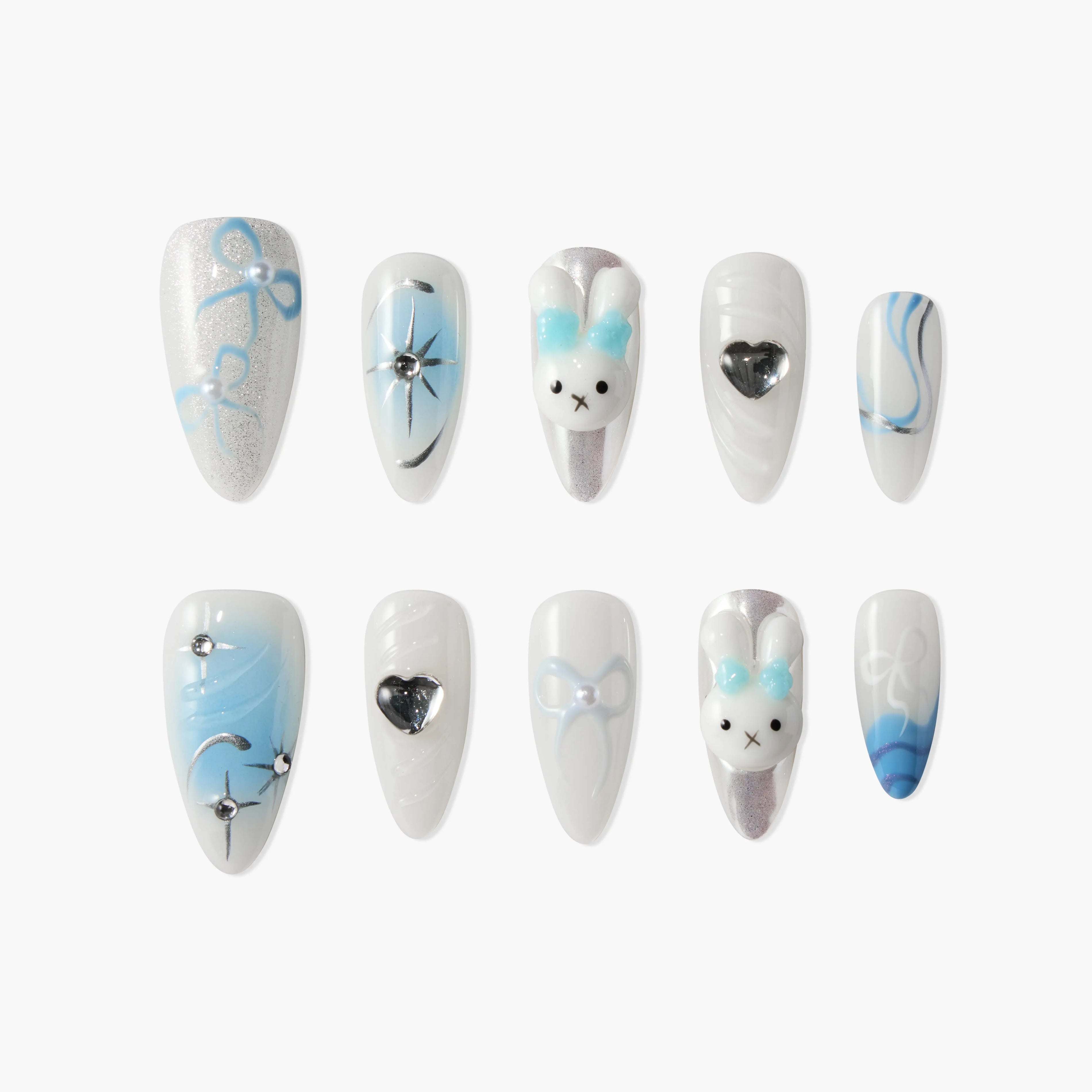 Blue and White Bunny Emily's Nail