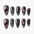 Set of black glossy false nails with red and silver gothic heart and abstract designs