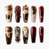 Set of 10 decorative press-on nails featuring anime-style male characters and red black gothic designs with gems