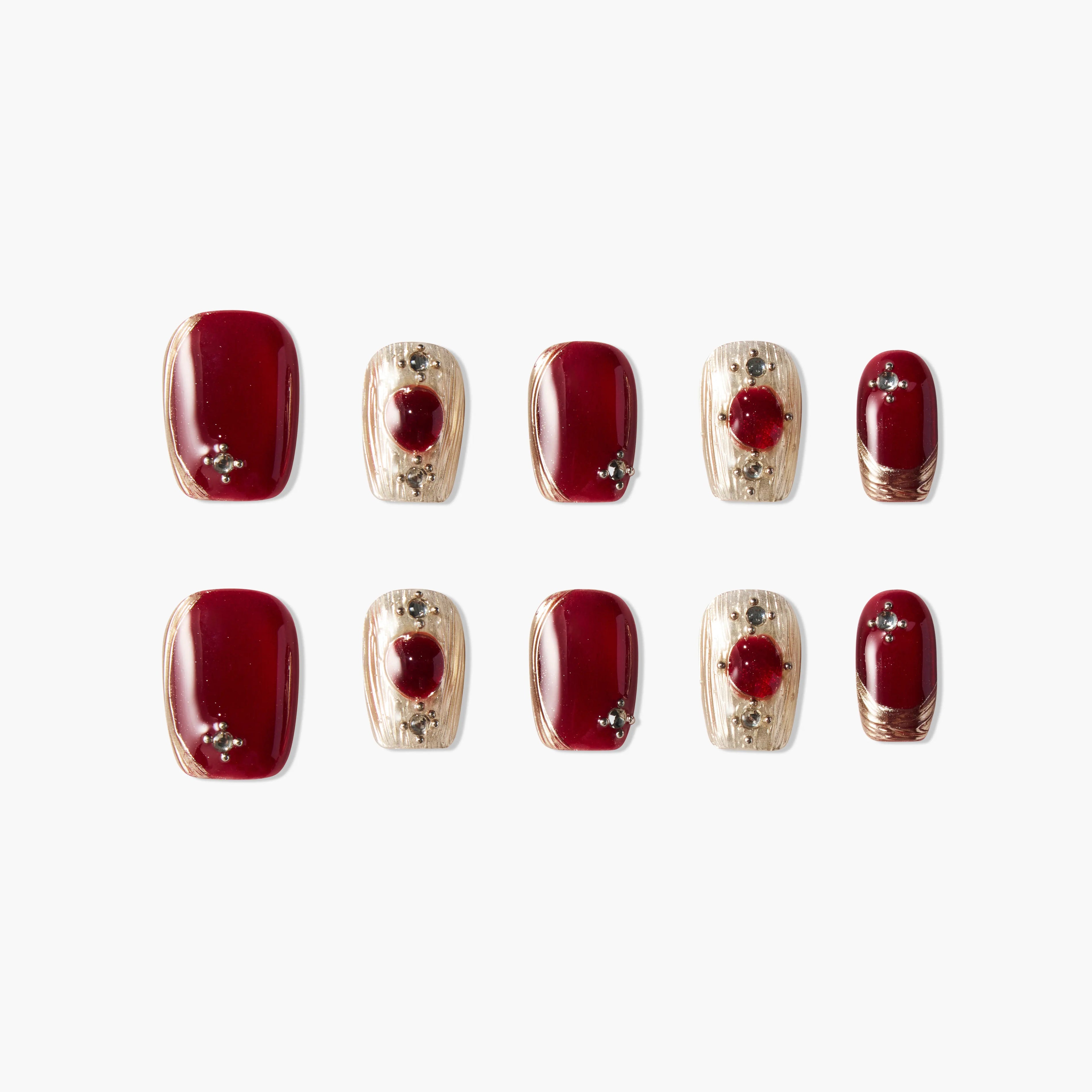 Elegant Burgundy & Gold Emily's Nail