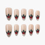 Christmas tree and holly berry handmade press-on nails, nude base with glitter tips