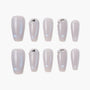 Handmade iridescent press-on nails with pearl shimmer and silver metallic accents, 10-piece set