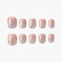 Set of pink glitter press-on nails with subtle silver Hello Kitty designs