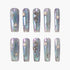 Set of 10 iridescent blue-purple press-on nails with silver star and bead embellishments
