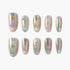 Set of glittery, pearlescent press-on nails with pastel star and dot designs