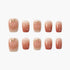 Set of nude ombre press-on nails with glossy 3D peach and droplet designs