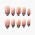 Set of nude press-on nails with burgundy tips and colorful rhinestone decorations