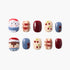 Set of 10 festive press-on nails featuring holiday characters, cherries, bows, glitter, and ladybugs