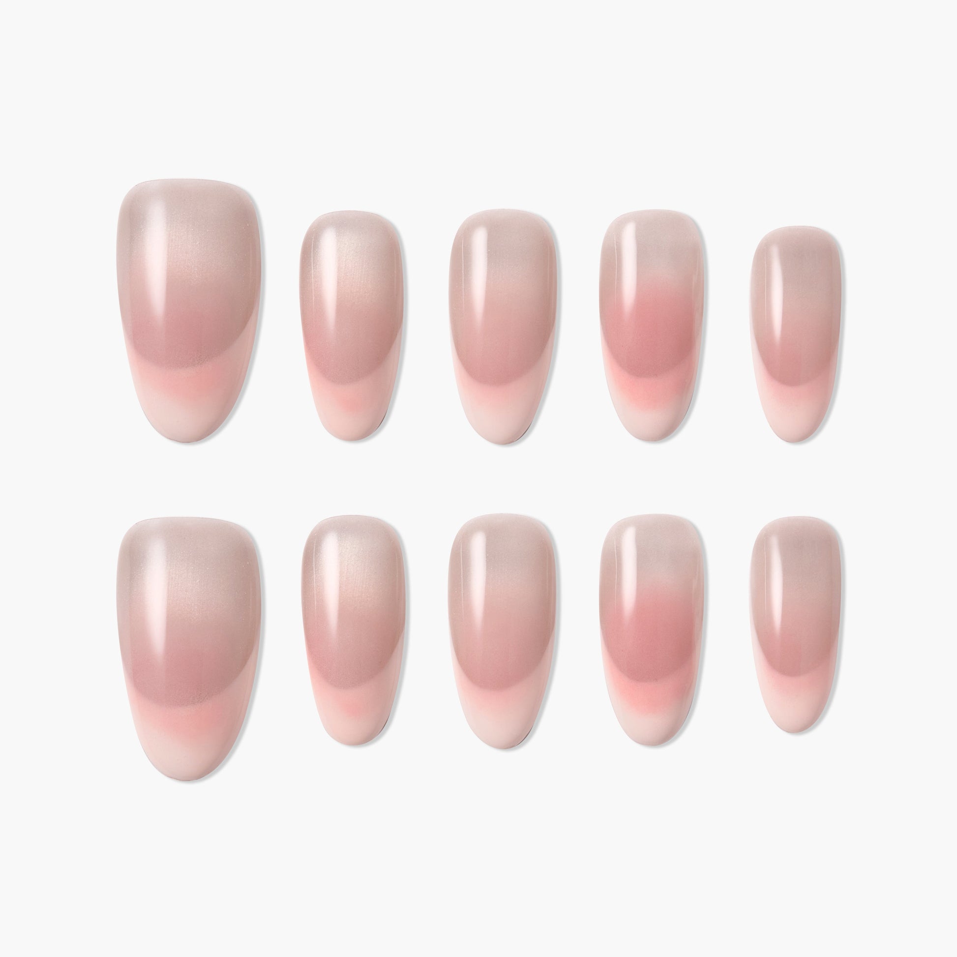 Set of 10 glossy ombré press on nails in soft pink and beige tones