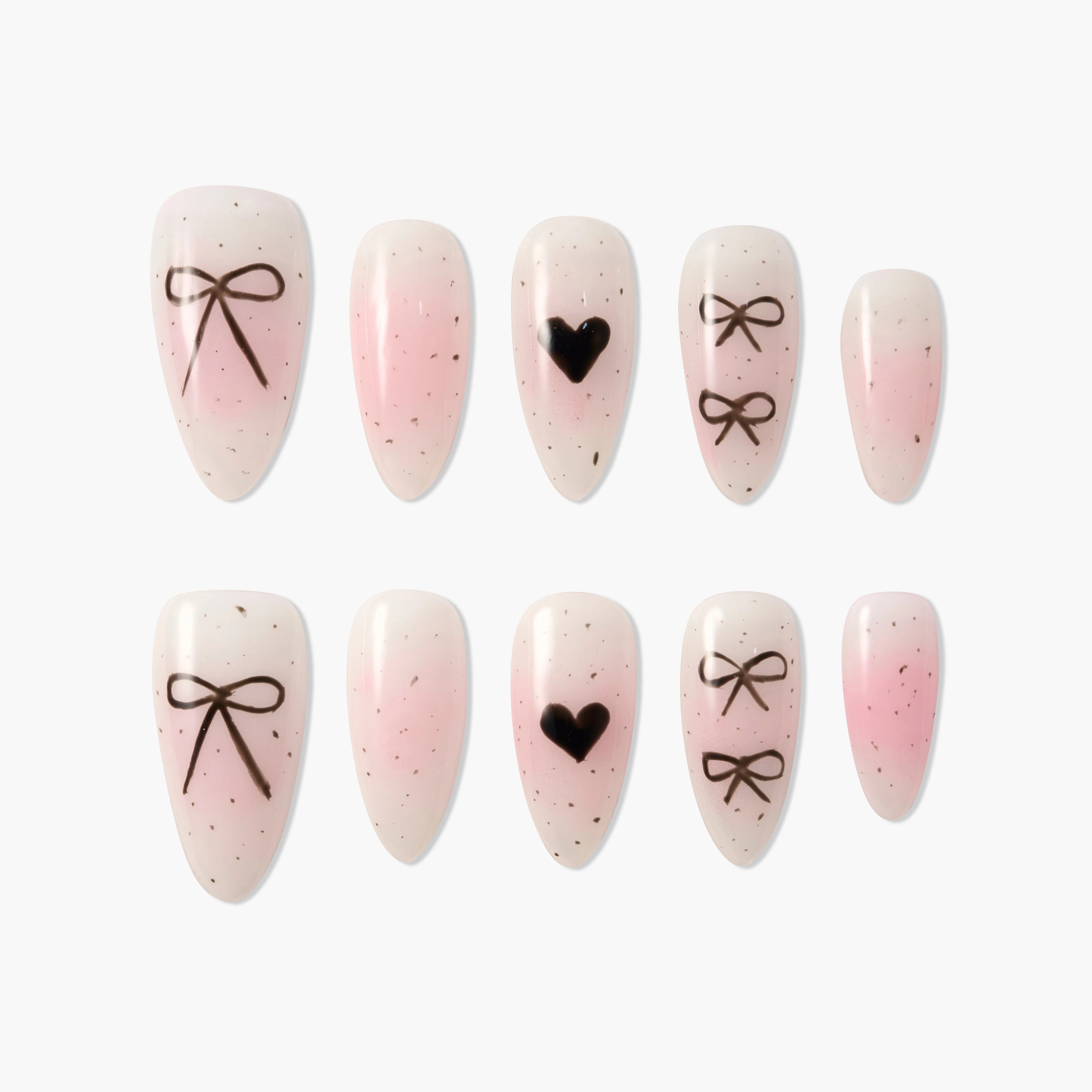 Minimalist Bow and Heart Nail Set (Almond) Emily's Nail