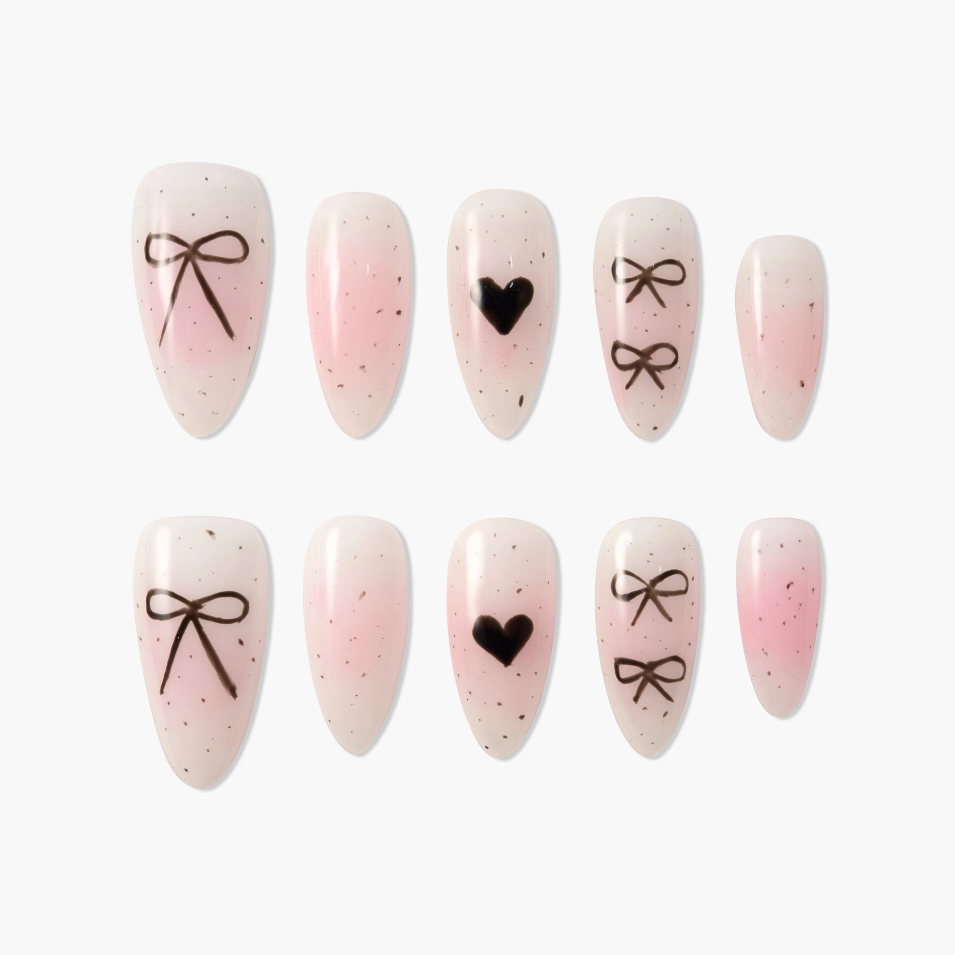 Minimalist Bow and Heart Nail Set (Almond) Emily's Nail