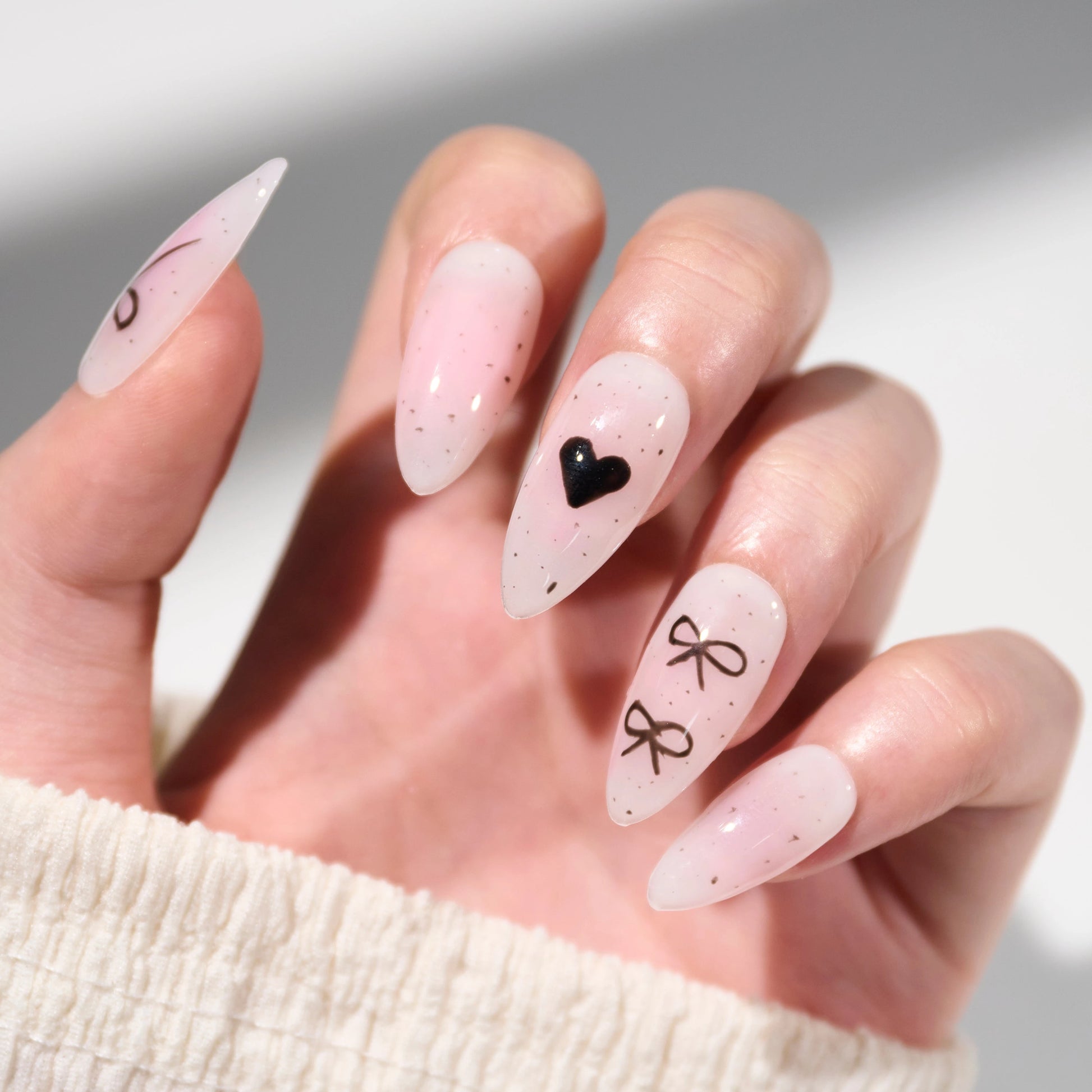 Minimalist Bow and Heart Nail Set (Almond) Emily's Nail