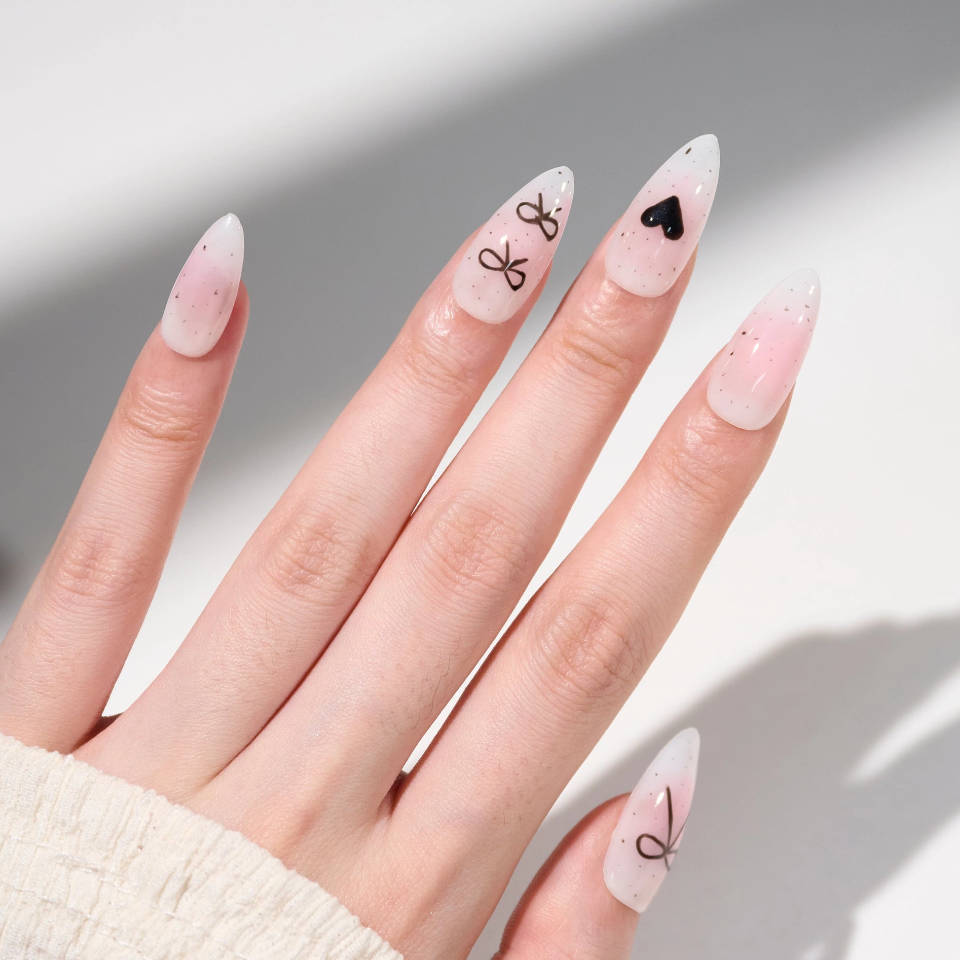 Minimalist Bow and Heart Nail Set (Almond) Emily's Nail