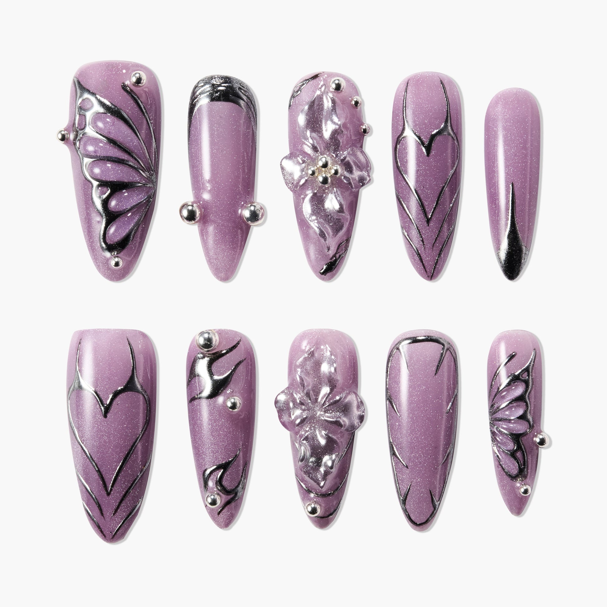 Silver Lush Elegance (Stiletto) Emily’s Nail